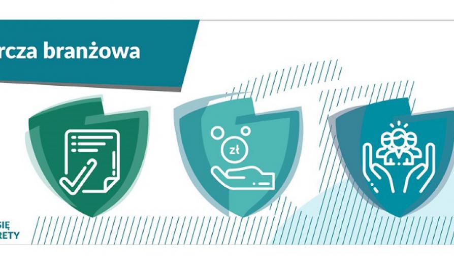 Grafika rządowa z napisem - Tarcza branżowa - liczą się konkrety
