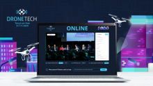 Grafika przedstawia ekran komputera z zapisem debaty online DroneTech