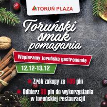 Grafika z tekstem Toruński Smak pomagania - Wspieramy toruńską gastronomię
