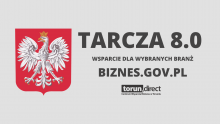 Grafika z napisem tarcza 8.0 i godłem PL