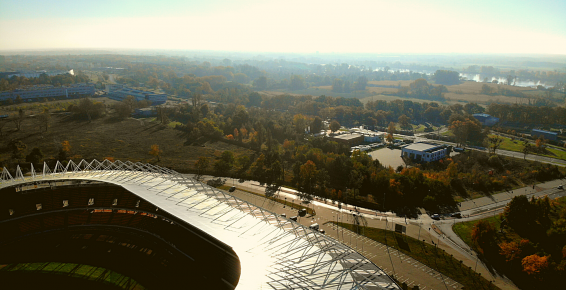 Zdjęcie przedstawia lotnicze ujęcie terenów przy Szosie Bydgoskiej 