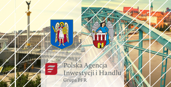 Na zdjęciu herby Kijowa i Torunia i panoramy miast